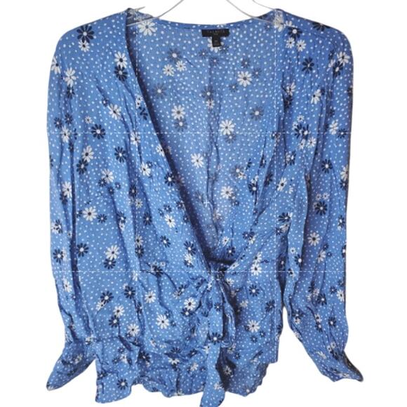 Talbots Blue Floral Wrap Blouse, 2X - Picture 1 of 6